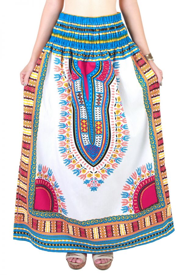 Dashiki African Skirt Cotton Mexican Hippie Tribal Ethic Boho White as03c-8194