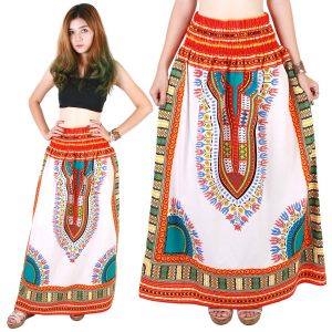 Dashiki African Skirt Cotton Mexican Hippie Tribal Ethic Boho White as03r-0
