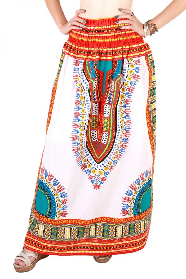 Dashiki African Skirt Cotton Mexican Hippie Tribal Ethic Boho White as03r-8202
