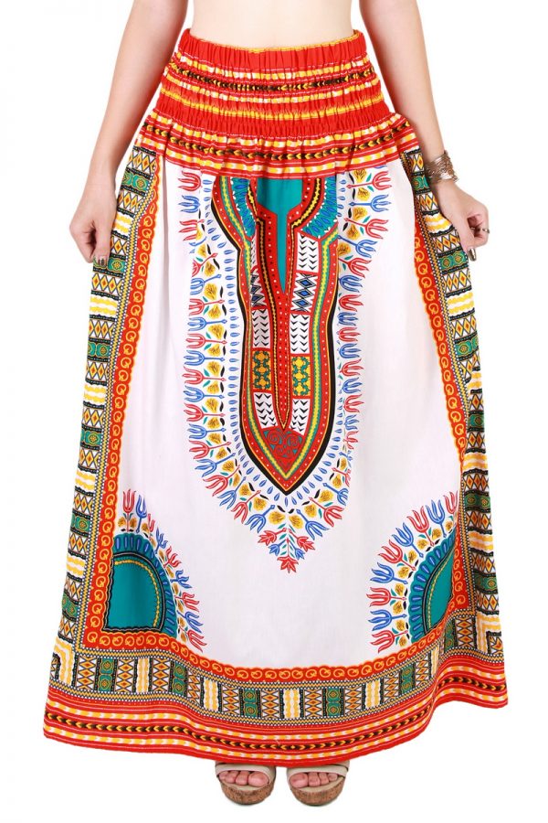 Dashiki African Skirt Cotton Mexican Hippie Tribal Ethic Boho White as03r-8201