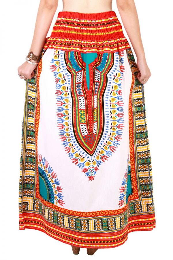 Dashiki African Skirt Cotton Mexican Hippie Tribal Ethic Boho White as03r-8203