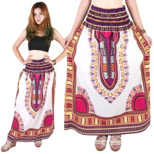 Dashiki African Skirt Cotton Mexican Hippie Tribal Ethic Boho White as03v-0