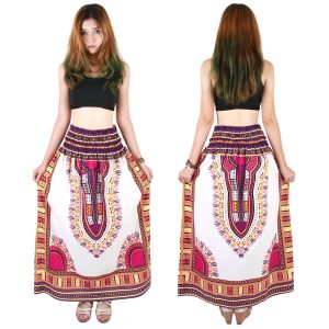 Dashiki African Skirt Cotton Mexican Hippie Tribal Ethic Boho White as03v-8213
