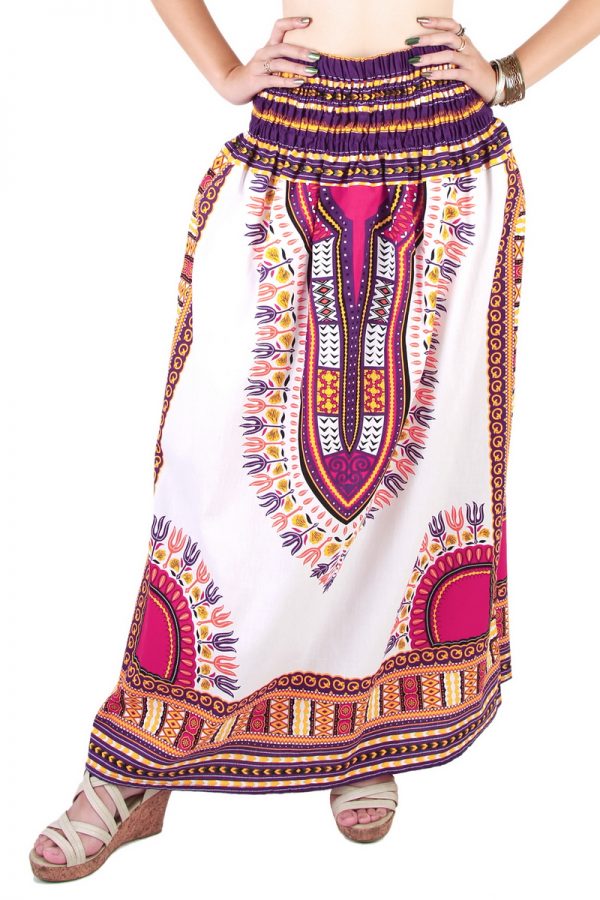 Dashiki African Skirt Cotton Mexican Hippie Tribal Ethic Boho White as03v-8209
