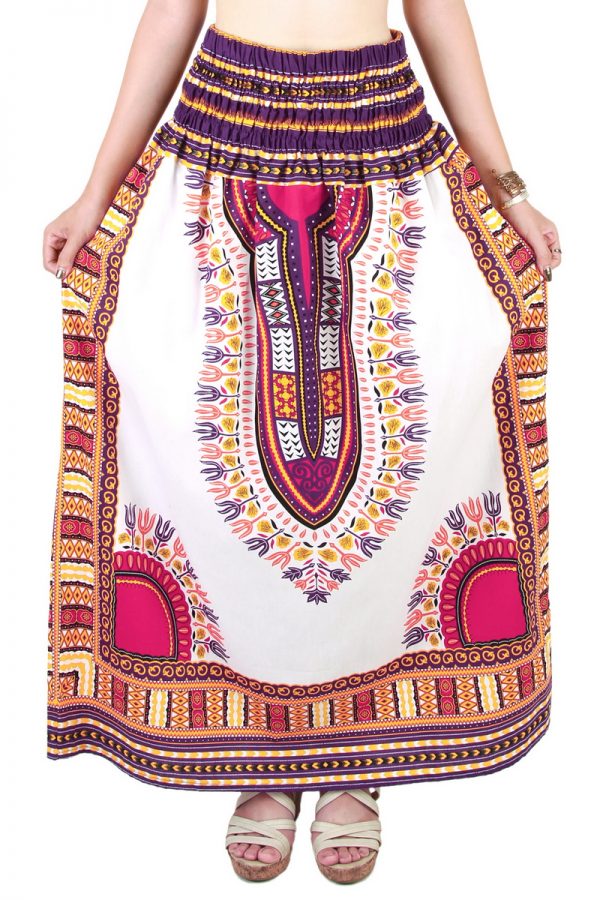 Dashiki African Skirt Cotton Mexican Hippie Tribal Ethic Boho White as03v-8210