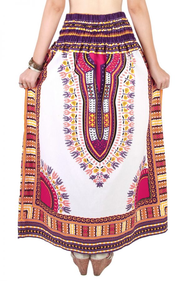 Dashiki African Skirt Cotton Mexican Hippie Tribal Ethic Boho White as03v-8211