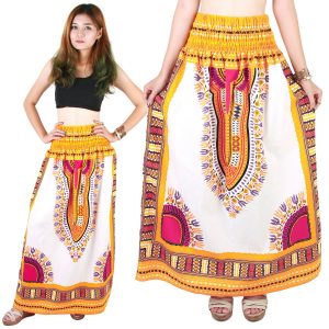 Dashiki African Skirt Cotton Mexican Hippie Tribal Ethic Boho White as03y-0