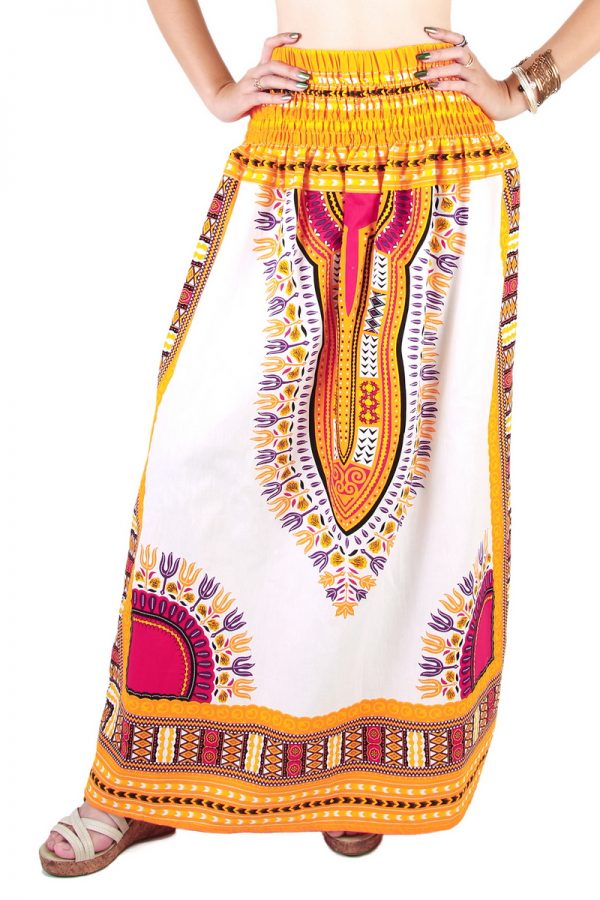 Dashiki African Skirt Cotton Mexican Hippie Tribal Ethic Boho White as03y-8207