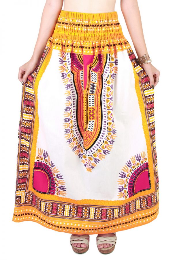 Dashiki African Skirt Cotton Mexican Hippie Tribal Ethic Boho White as03y-8205