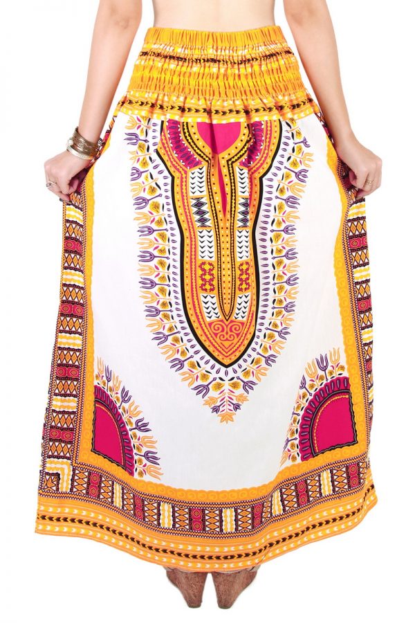 Dashiki African Skirt Cotton Mexican Hippie Tribal Ethic Boho White as03y-8208