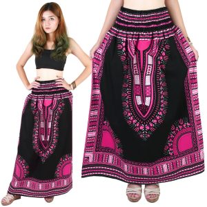 Dashiki African Skirt Cotton Mexican Hippie Tribal Ethic Boho Black as04p-0