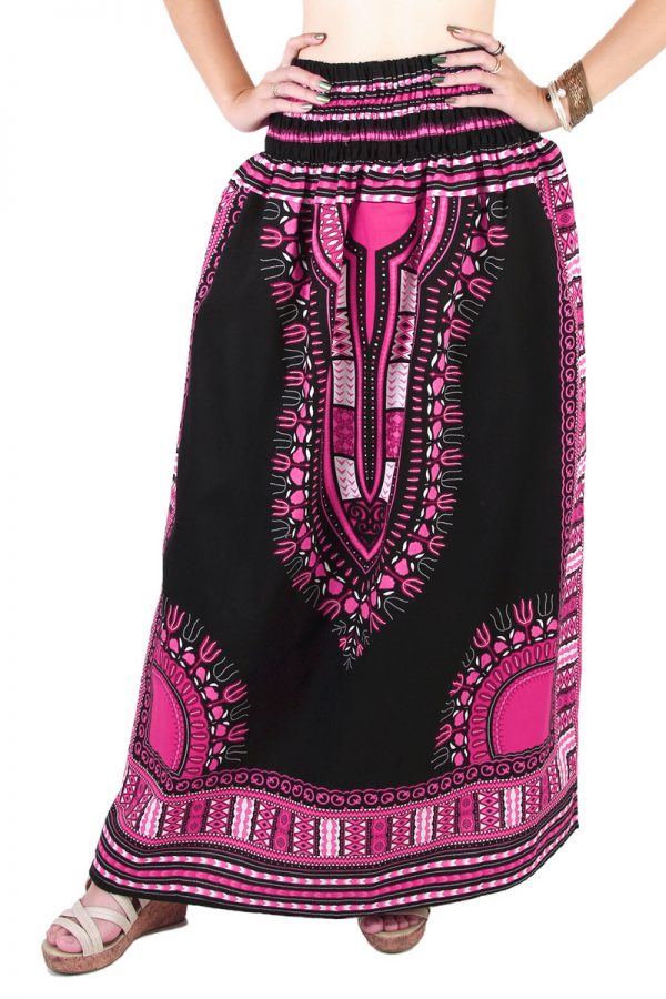Dashiki African Skirt Cotton Mexican Hippie Tribal Ethic Boho Black as04p-8226