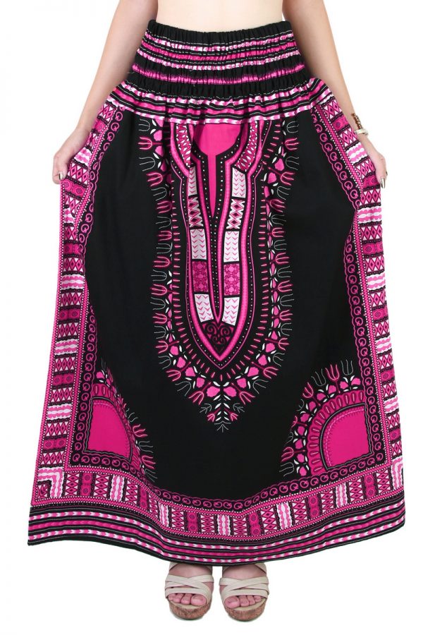 Dashiki African Skirt Cotton Mexican Hippie Tribal Ethic Boho Black as04p-8227