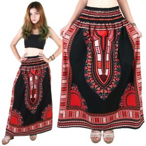 Dashiki African Skirt Cotton Mexican Hippie Tribal Ethic Boho Black as04r-0