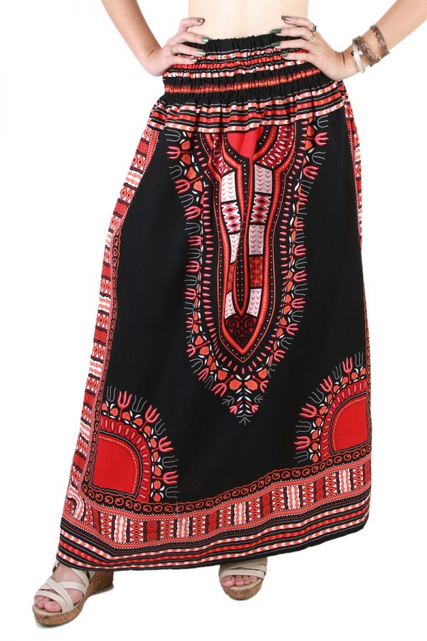 Dashiki African Skirt Cotton Mexican Hippie Tribal Ethic Boho Black as04r-8219