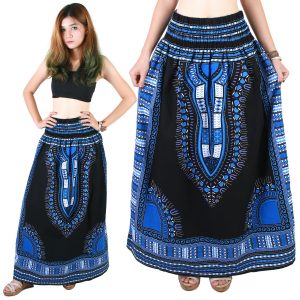 Dashiki African Skirt Cotton Mexican Hippie Tribal Ethic Boho Black as04s-0