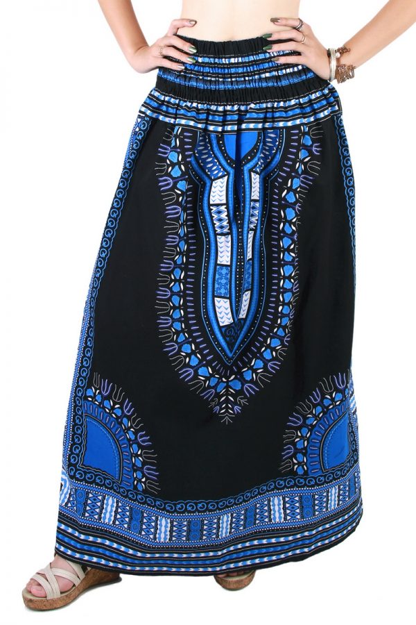 Dashiki African Skirt Cotton Mexican Hippie Tribal Ethic Boho Black as04s-8216