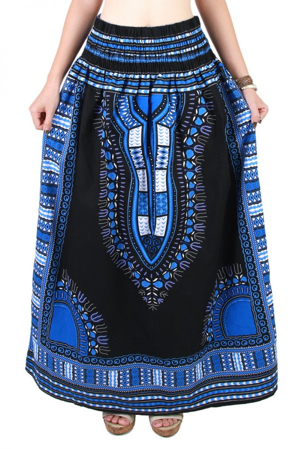 Dashiki African Skirt Cotton Mexican Hippie Tribal Ethic Boho Black as04s-8214