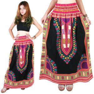 Dashiki African Skirt Cotton Mexican Hippie Tribal Ethic Boho Black as05p-0