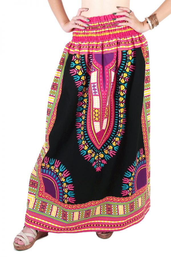 Dashiki African Skirt Cotton Mexican Hippie Tribal Ethic Boho Black as05p-8233