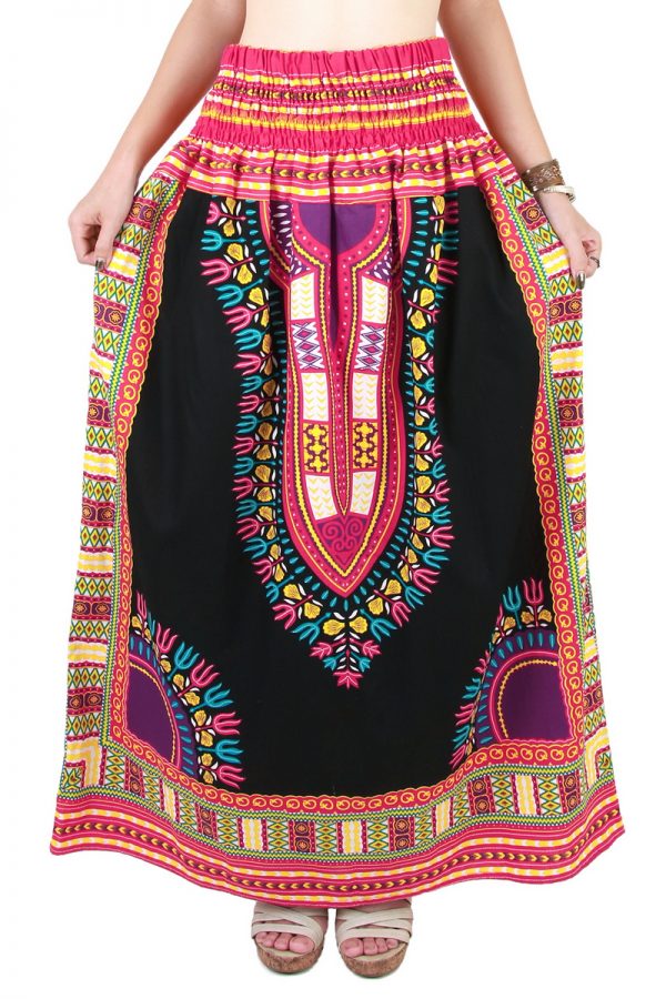 Dashiki African Skirt Cotton Mexican Hippie Tribal Ethic Boho Black as05p-8230