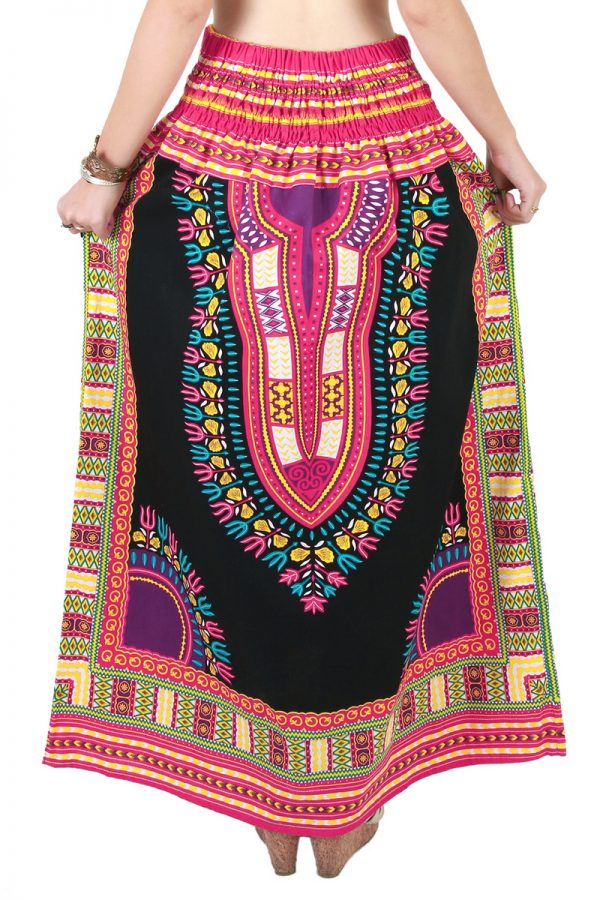 Dashiki African Skirt Cotton Mexican Hippie Tribal Ethic Boho Black as05p-8232