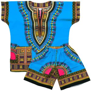 Cotton Kids African Mexican Poncho Boys Girls Dashiki & Shorts Set L bl011c-0