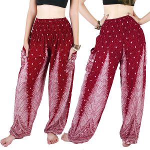 Harem Trousers - Aladdin Smock Pants Hippie Boho Jumpsuit Paisleys Red aj103r-0