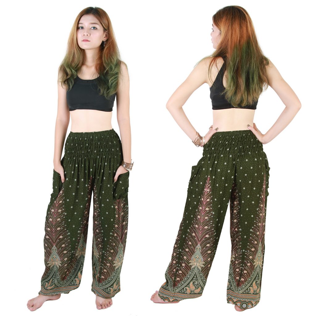 green harem trousers