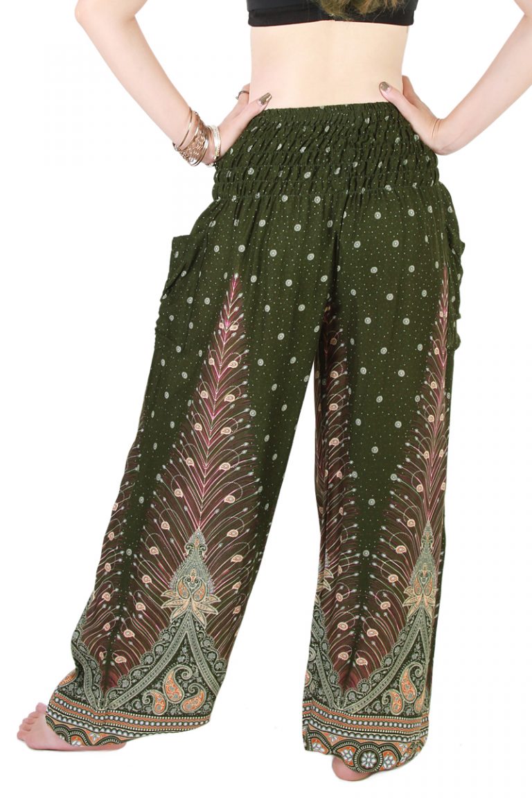 green harem trousers