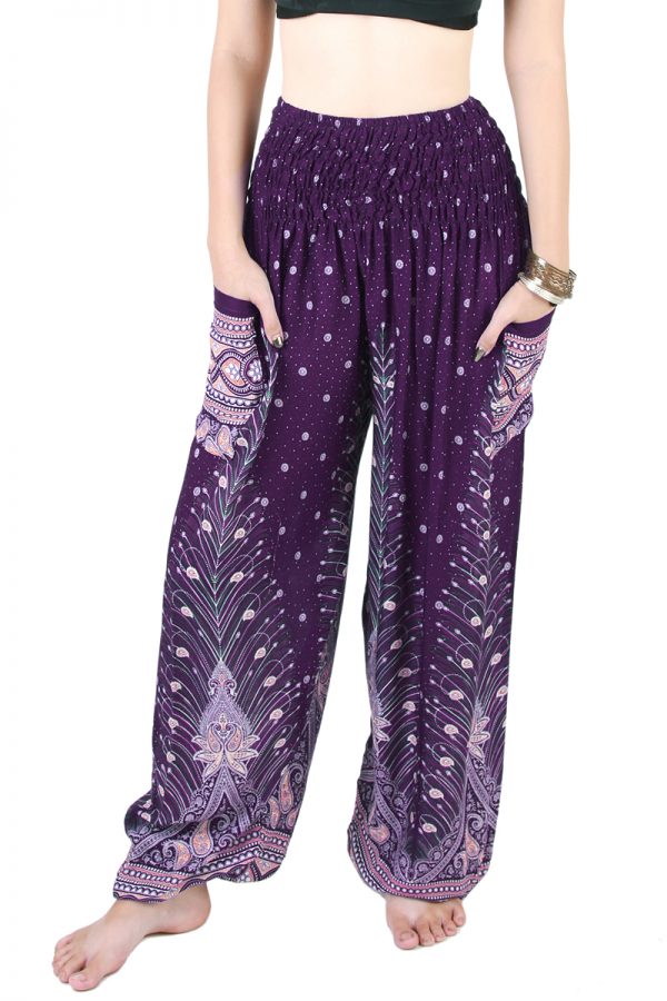 Harem Trousers - Aladdin Smock Pants Hippie Boho Jumpsuit Paisleys Purple aj103v-8550