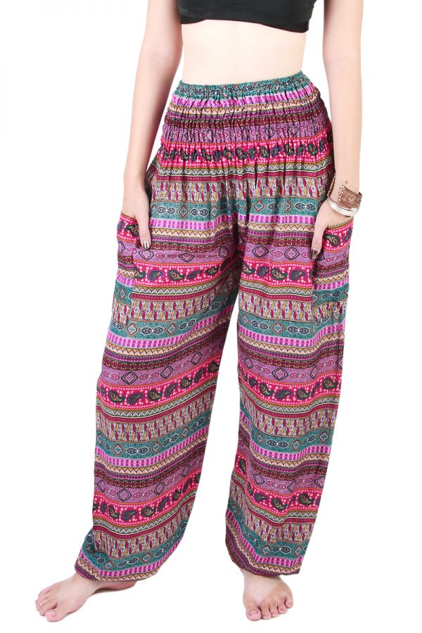 Harem Trousers - Aladdin Smock Pants Hippie Boho Jumpsuit Multi-Color aj102p-8530