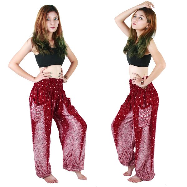 Harem Trousers - Aladdin Smock Pants Hippie Boho Jumpsuit Paisleys Red aj103r-8542