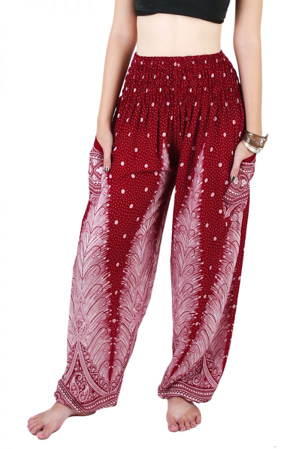 Harem Trousers - Aladdin Smock Pants Hippie Boho Jumpsuit Paisleys Red aj103r-8541