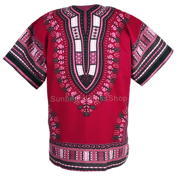 Cotton African Dashiki Mexican Poncho Hippie Tribal Boho Shirt Maroon Red ad19m-9027