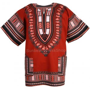 Cotton African Dashiki Mexican Poncho Hippie Tribal Boho Shirt Brick Red ad19b-0