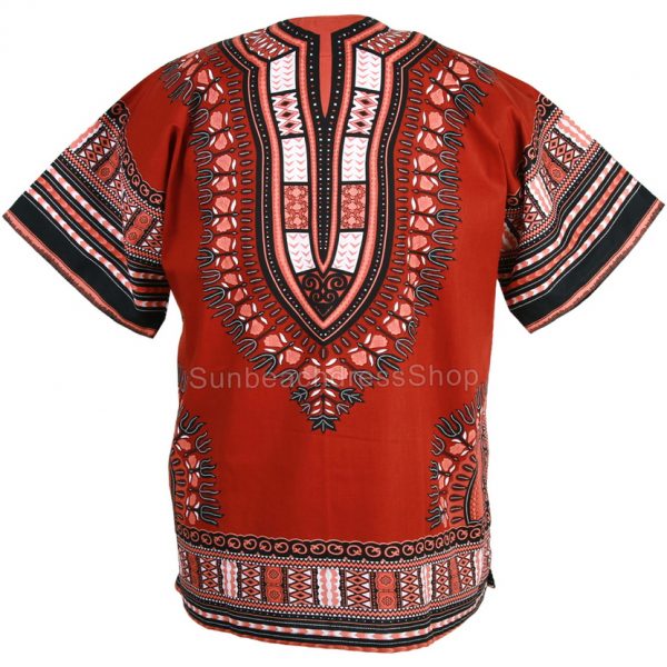Cotton African Dashiki Mexican Poncho Hippie Tribal Boho Shirt Brick Red ad19b-9025