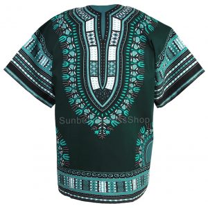 Cotton African Dashiki Mexican Poncho Hippie Tribal Boho Shirt Dark-Green ad19t-9024