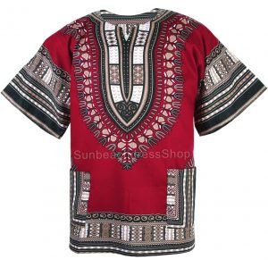 Cotton African Dashiki Mexican Poncho Tribal Boho Shirt Carmine Red ad19c-0
