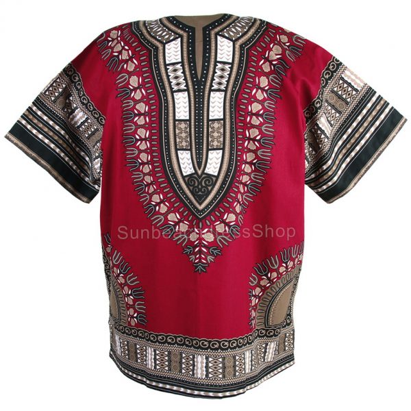 Cotton African Dashiki Mexican Poncho Tribal Boho Shirt Carmine Red ad19c-9030