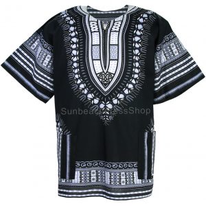Plus Size African Dashiki Cotton Mexican Hippie Tribal Boho Shirt Black ad18d-0