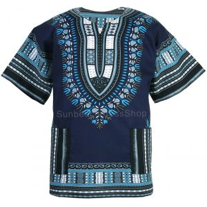 Cotton African Dashiki Mexican Poncho Hippie Tribal Boho Shirt Navy Blue ad19n-0