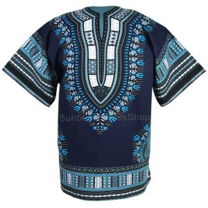 Cotton African Dashiki Mexican Poncho Hippie Tribal Boho Shirt Navy Blue ad19n-9017