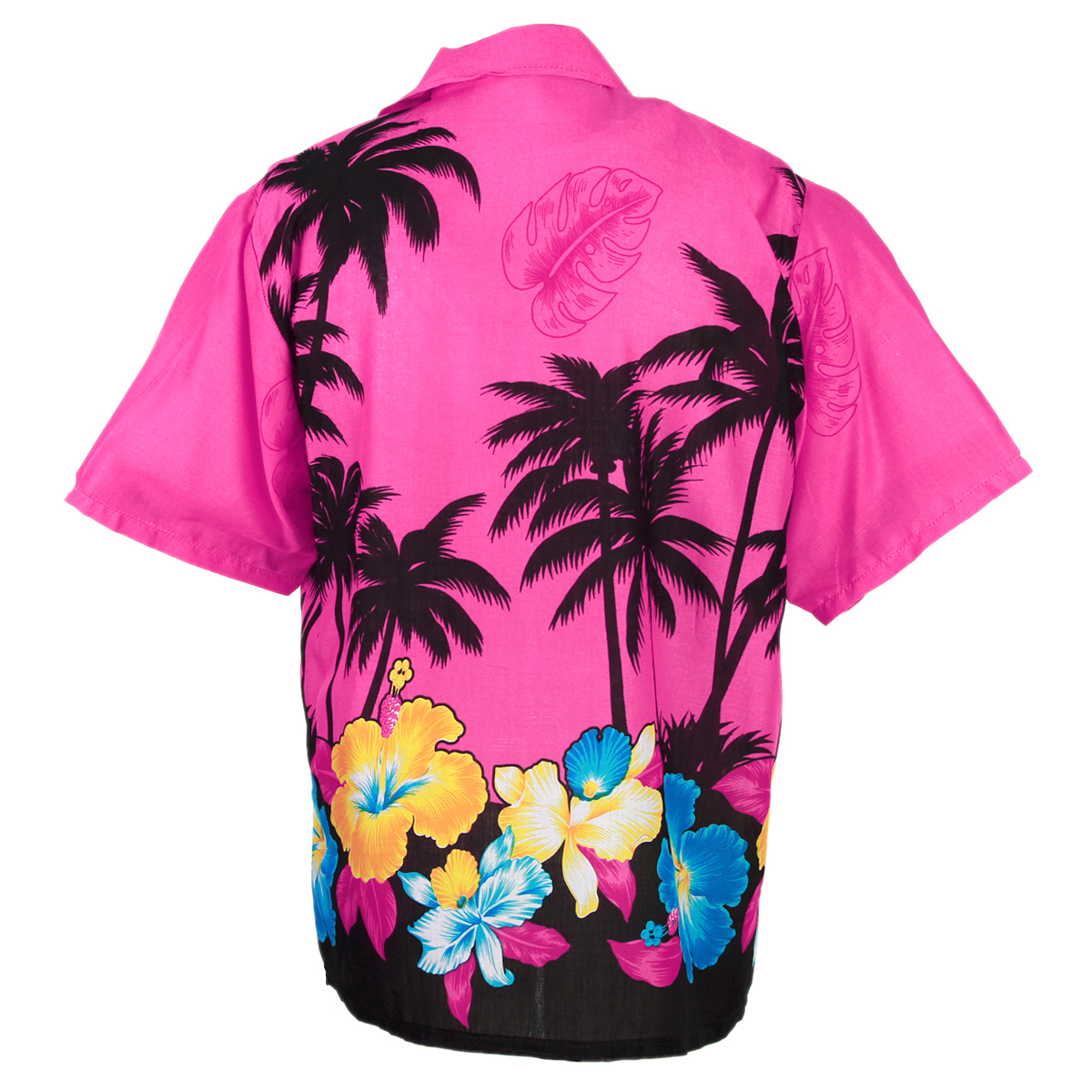 blue and pink hawaiian shirt