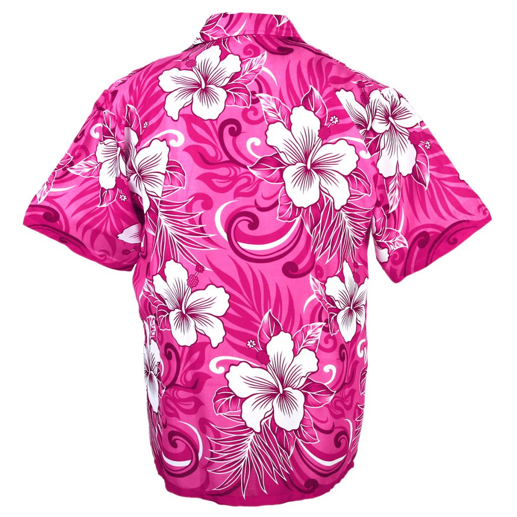 blue and pink hawaiian shirt