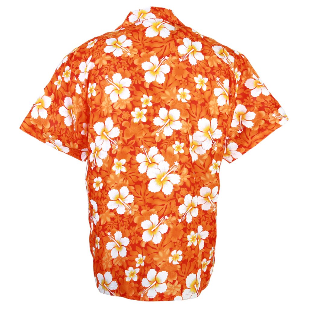 orange and blue hawaiian shirt